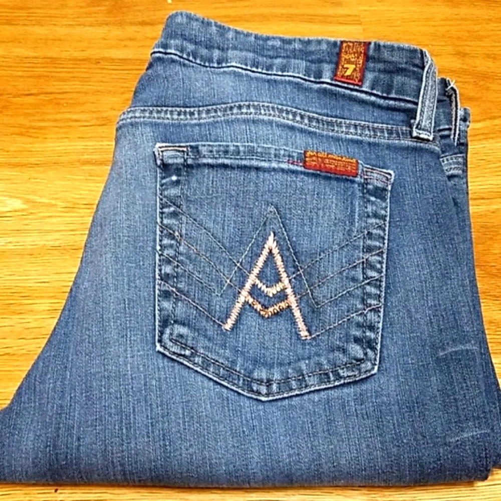 7 FOR ALL MANKIND A POCKET PRE-OWNED DISTRESSED MID-RISE WOMEN BLUE JEANS 29x33
